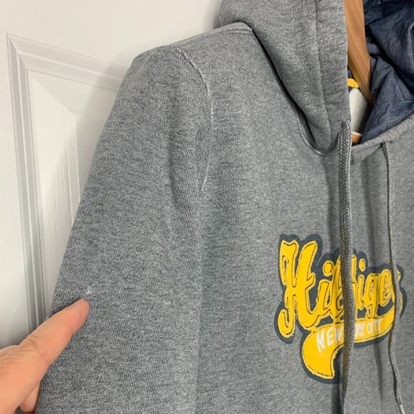 Tommy Hilfiger XL Grey Hoodie Vintage Style NYC Embroidery Logo Cuff Sweatshirt - Picture 7 of 16